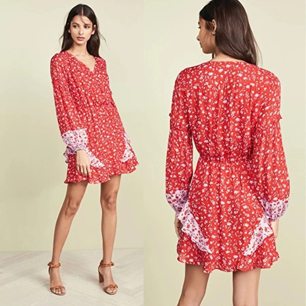 Parker Red Floral Print Shona Silk Mini Dress Women's Size XS